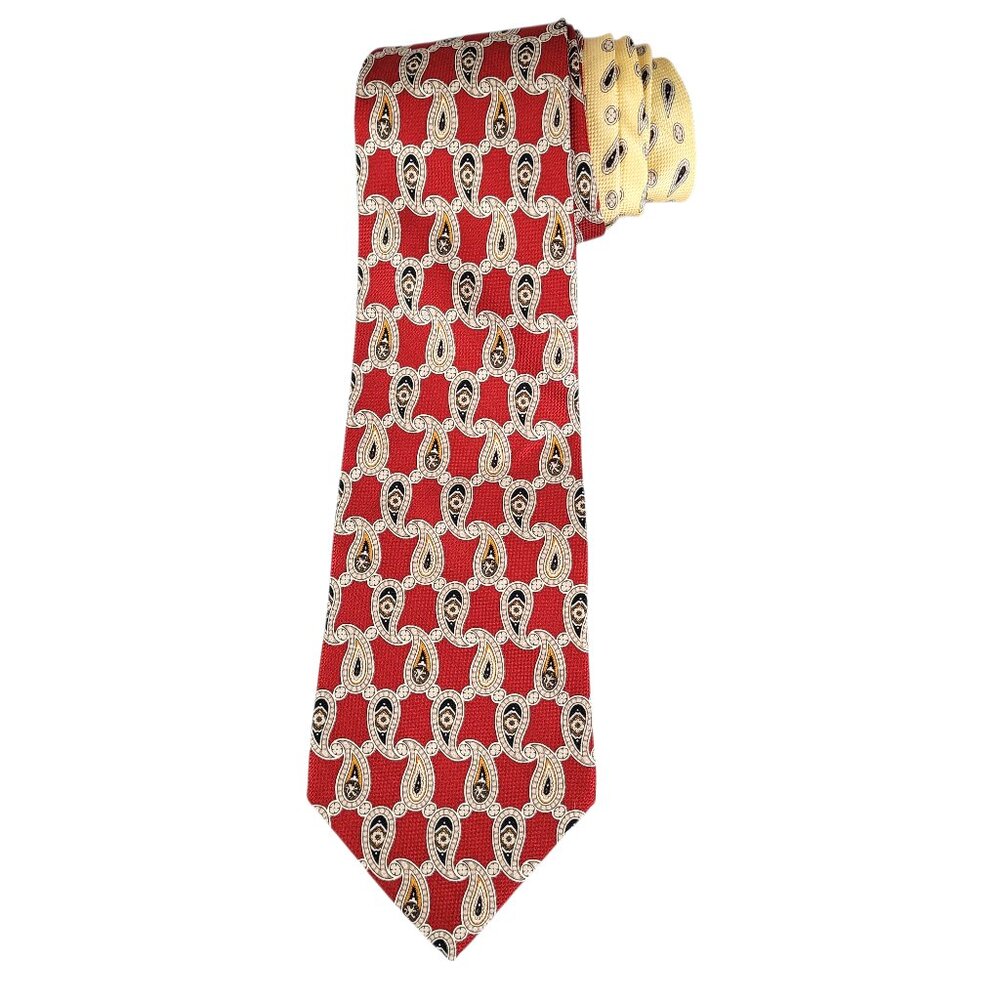 Tommy Hilfiger Tie Necktie Men Paisley Red Grey Silk USA Classic Business Casual